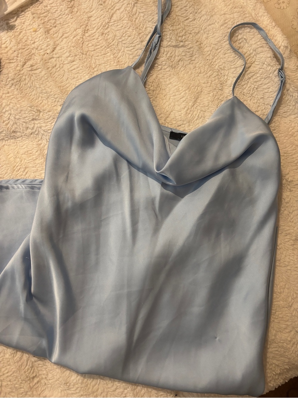 Light Blue Satin Cowl Neck Dress